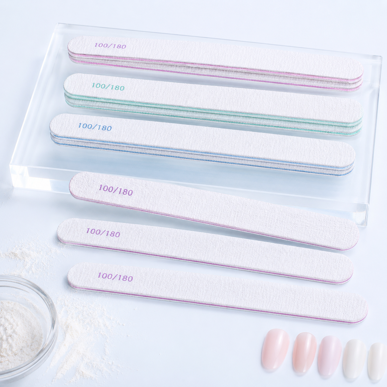100/180 Grit Nail File Set, Double Sided Emery Boards for Acrylic Gel Nails, Professional Manicure Sanding Files