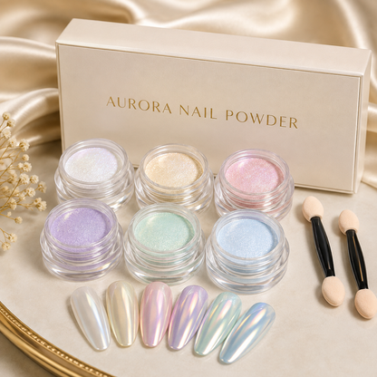 Pearl Chrome Nail Powder Set, Aurora Mirror Effect Nail Art Pigment