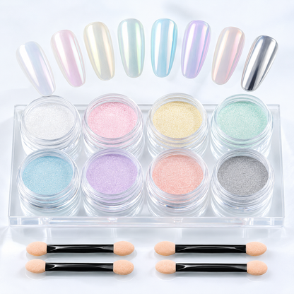 Pearl Chrome Nail Powder Set, Aurora Mirror Effect Nail Art Pigment